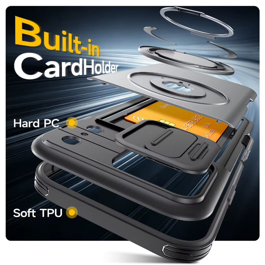 SZMUGUA Multifunktionale Handyhülle mit MagSafe Magnetständer und Schiebeabdeckung für iPhone 17 Pro Max 16 15 14 13 12 11 Plus in Schwarz oder Lila - Bild 5