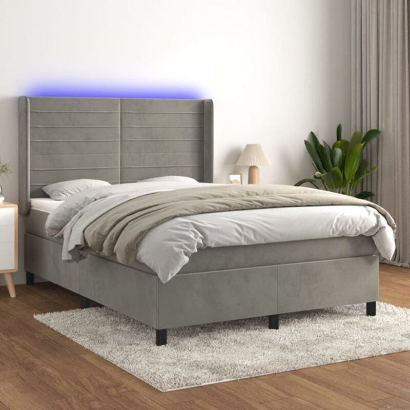 Vidaxl Boxspringbett mit Matratze aus Samt in Hellgrau, B/T/H: 140 x 200 cm - Bild 1