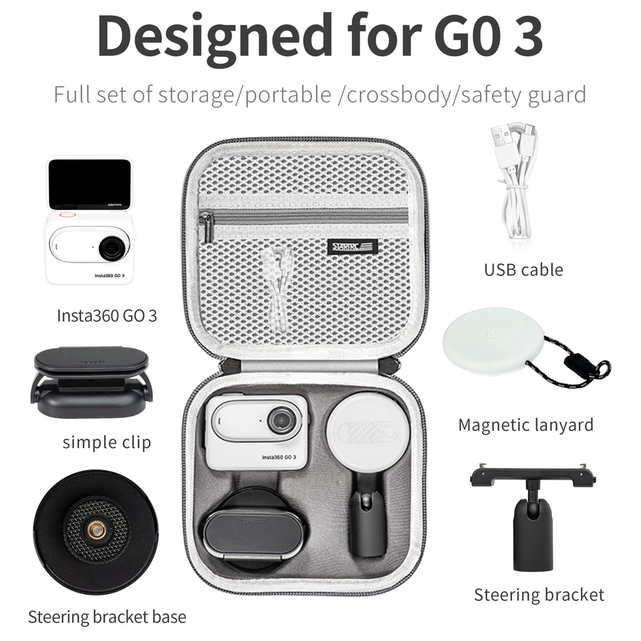 STARTRC Tragbare Aufbewahrungstasche für Insta360 Go3 und Go 3S, spritzwassergeschützt und stoßfest, Grau - Bild 2