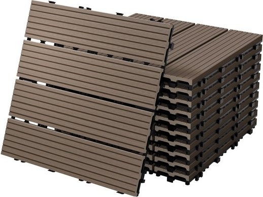 ECD Germany WPC Terrassenfliesen Set Dunkelbraun in Holzoptik mit Klick-System, 55 Stück, B/T: 30 x 30 cm - Bild 1