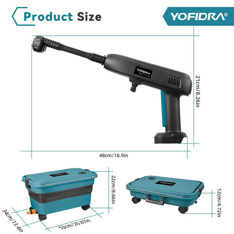 YOFIDRA 6 in 1 Hochdruck Autowaschpistole Set mit 22L faltbarem Wassertank, 5 m Wasserschlauch und 2 Akkus für Makita 18V - Bild 11