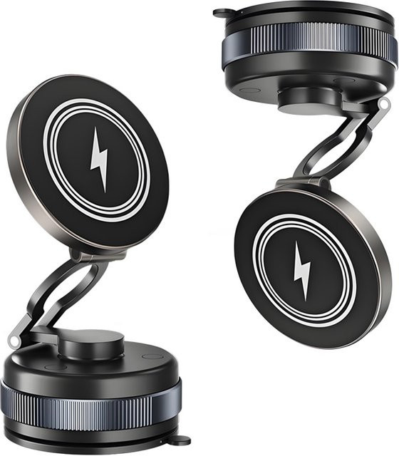 TONGDAYTECH Magnetische 15W Metall-Vakuumsauger Ladehalterung in Schwarz mit 360 Grad Drehung für iPhone und Samsung - Bild 1
