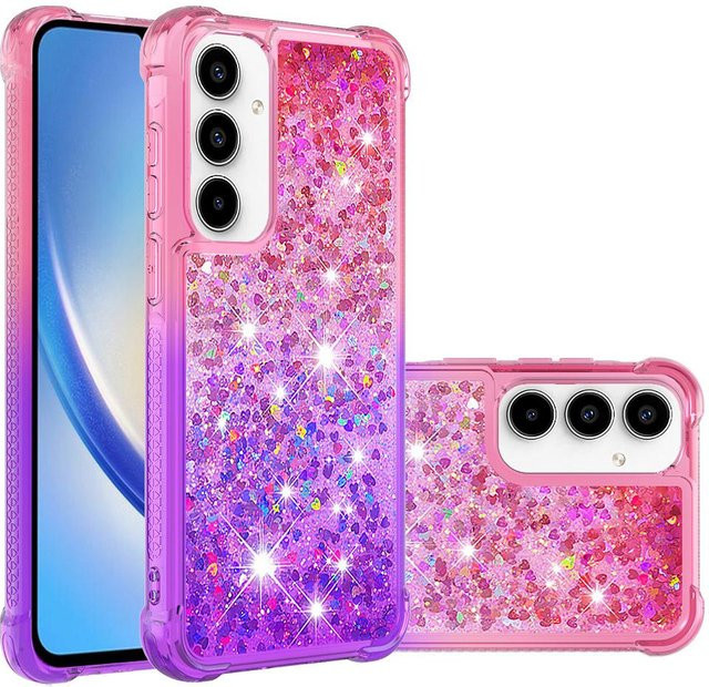 HKNR Stoßfeste Handyhülle mit glitzerndem zweifarbigen Treibsand-Effekt für Samsung Galaxy A55 A35 A25 A15 A05 A56 A36 A26 A16 A06 A57 A37 A27 A17 A07 A03s in Multicolour Transparent Pink - Bild 1
