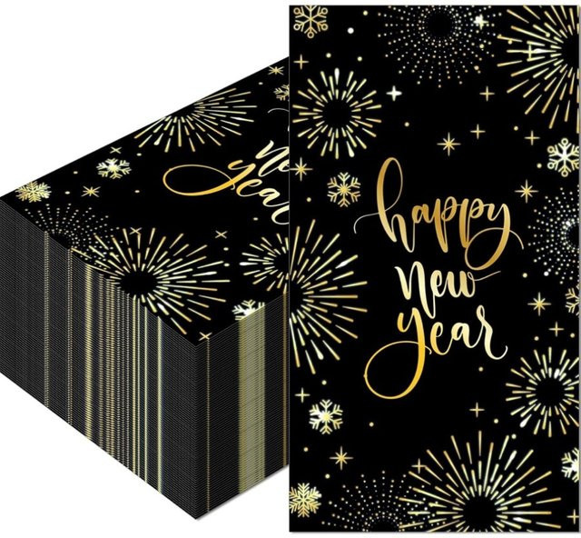 Servietten für Silvester 2026 in Schwarz, Gold und Rot aus Papier - Bild 1