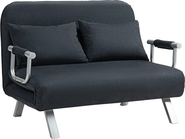 HOMCOM Schlafsofa in Schwarz mit Samtoptik, verstellbarer Rückenlehne und Schlaffunktion inklusive Wurfkissen - Bild 1
