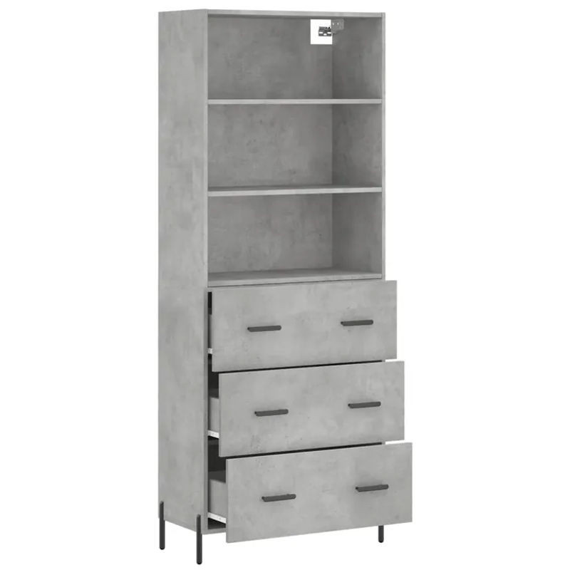 Vidaxl Vitrinenschrank Industrial Design in Beton Grau aus Holzwerkstoff und Metall, B: 69,5 cm, T: 34 cm, H: 180 cm - Bild 1