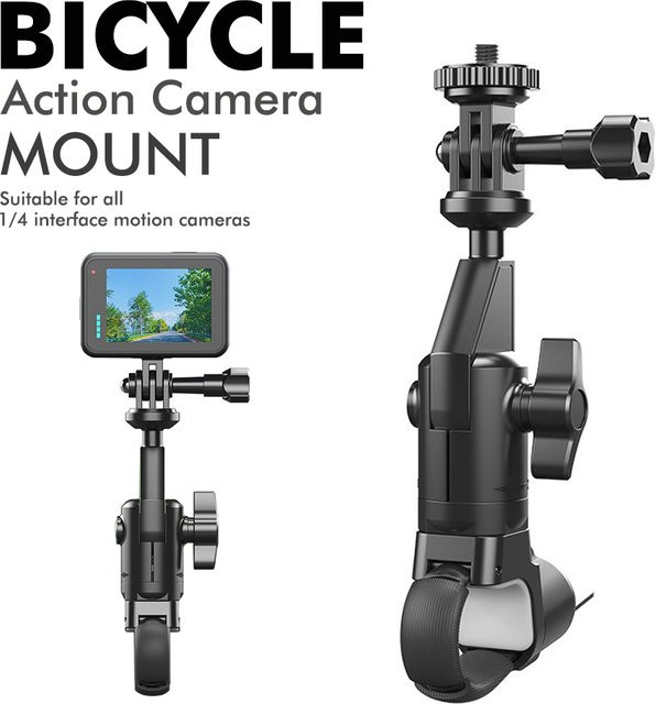 Lenker- und Spiegelhalterung für GoPro 12 11 10 9 sowie Insta360 X3 X4 und DJI Action Kameras in Schwarz - Bild 1