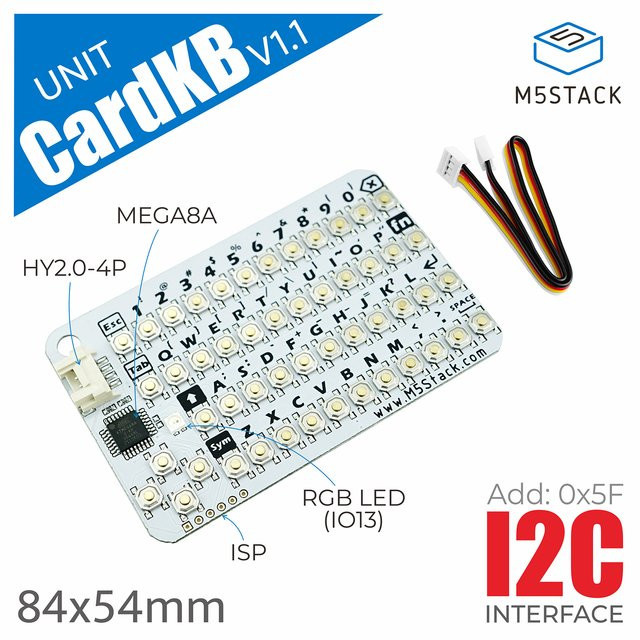 M5Stack CardKB v1.1 Mini QWERTY-Tastatur mit 50 Tasten, ATMega8A MCU, I2C und RGB LED in Weiß, programmierbar für UIFlow - Bild 1