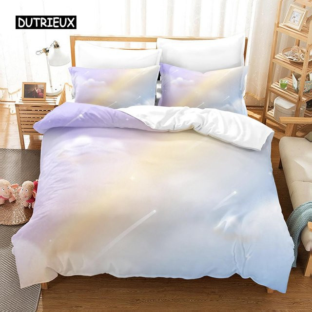 Bettwäsche-Set mit Wolkenmotiv in Lila und Multicolour, Binchi Outdoor Product Mikrofaser-Bettbezug mit Kissenbezug, B/H: 135 x 200 cm - Bild 1