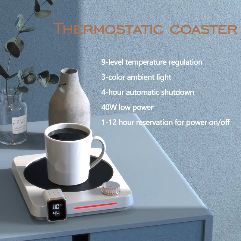 JFBONIN Thermostatische Tassenwärmer-Matte mit Schnellheizung, Timer und 9-stufiger Drehknopfsteuerung, elektrisch - Bild 2