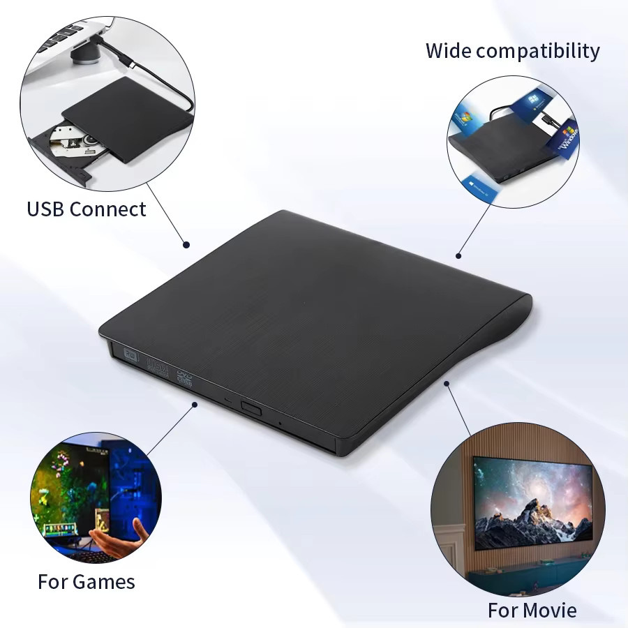GGBEE Externes 2-in-1 Optisches Laufwerk mit USB-C und USB 3.0, Tragbarer DVD-Brenner und CD-RW Recorder in Schwarz - Bild 3