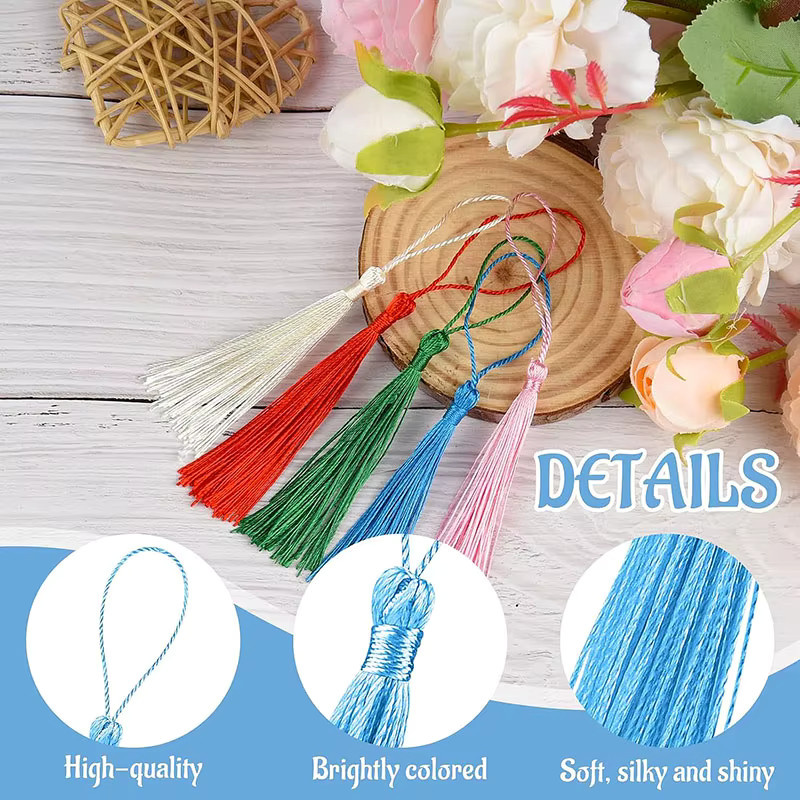 100 Stück Lesezeichen-Quasten in Gelb und Multicolour, handgefertigte Mini-Quasten mit Schlaufen für DIY-Bastelarbeiten und Schmuckherstellung - Bild 3