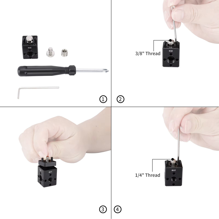 NICEYRIG Mini Cube Erweiterungshalterung in Schwarz mit 3/8 und 1/4 Arri-Positionierungsschraubgewindebohrungen für LED-Leuchten und Mikrofone - Bild 2