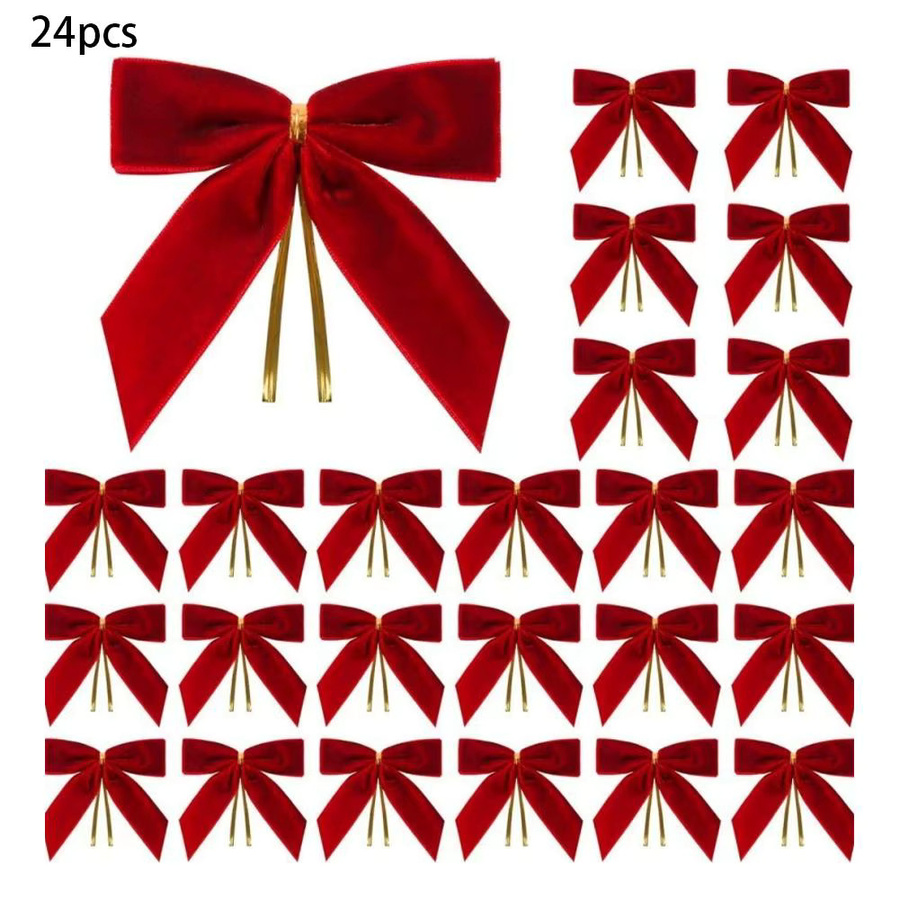 24er Set bunte Samt-Weihnachtsschleifen zur Dekoration für Weihnachtsbaum und Geschenkverpackungen - Bild 4
