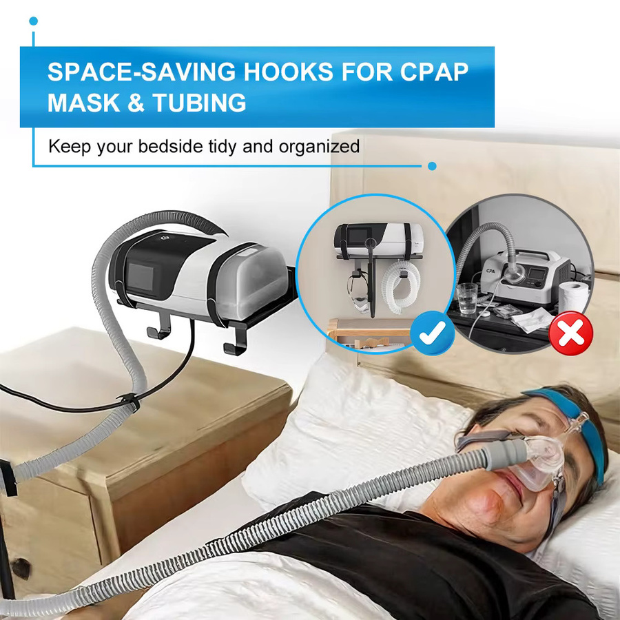 JBMBHC CPAP-Wandregal in Schwarz, kompatibel mit S10/S11, Nachttisch-Organizer aus Metall mit verstellbarem Winkel, Schlauchhalter und Maskenhaken - Bild 5