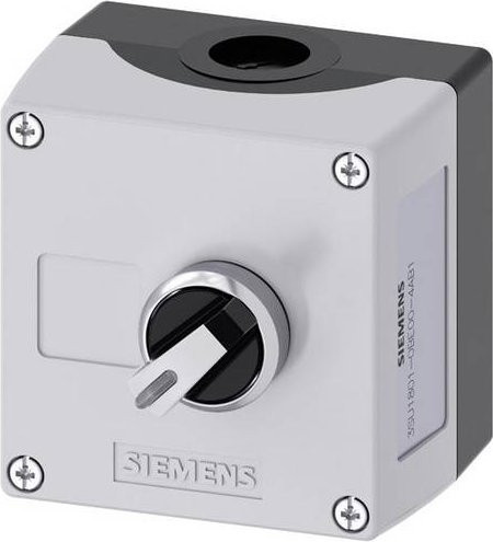 Siemens 3SU1801-0BE00-4AB1 Gehäuse für Bodenbefestigung mit Metall-Frontring und Knebelschild in Schwarz und Silber - Bild 1