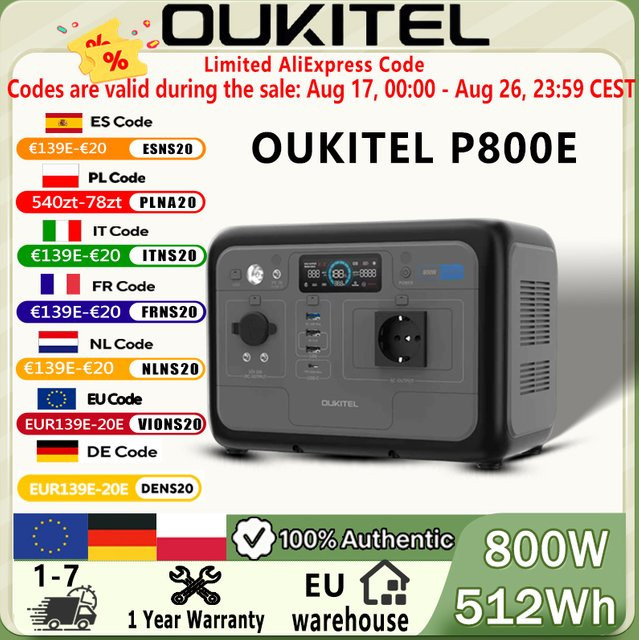 OUKITEL P800E Tragbare Powerstation 800W mit 512Wh LiFePO4 Akku und Schnellladefunktion als Solargenerator für Camping, Wohnmobil und Notstromversorgung - Bild 1