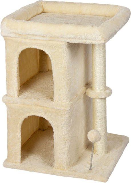 Relaxdays Kratzbaum aus Sisal in Beige mit 2 Höhlen, Liegefläche und integriertem Spielzeug, H x B x T: 71 x 50 x 41 cm - Bild 1