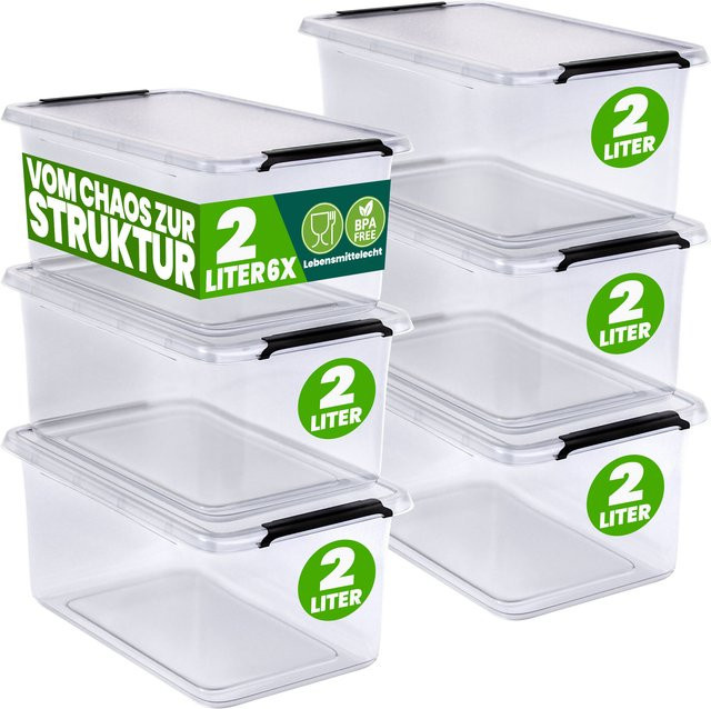 DEUBA Aufbewahrungsbox 6er-Set transparent stapelbar BPA-frei B/T/H: 20 x 15 x 12 cm - Bild 1