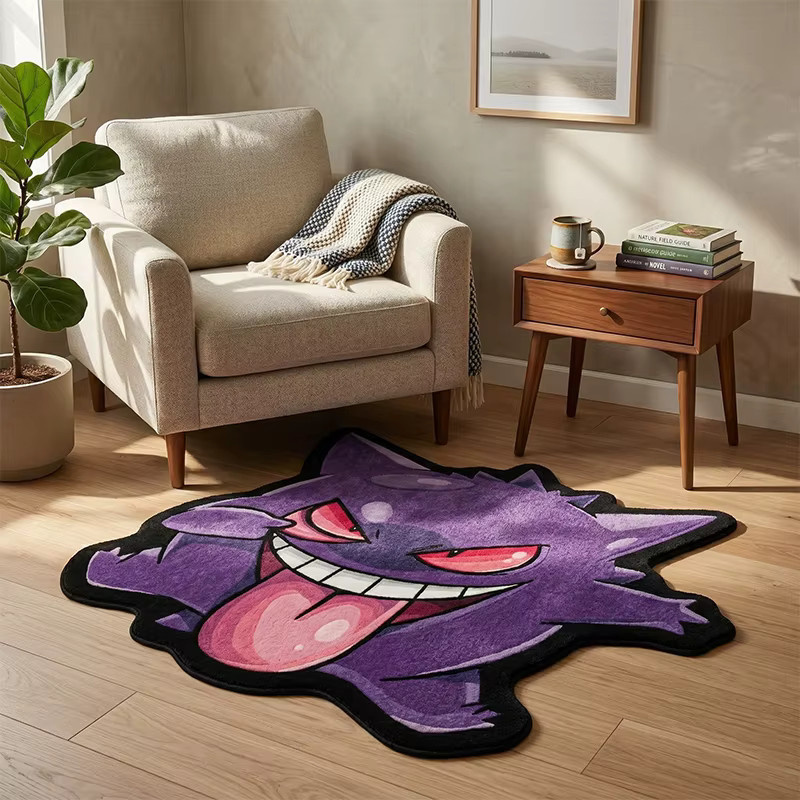 Pokemon Gengar Teppich von Bandai in Lila, rutschfeste Plüsch-Bodenmatte für Schlafzimmer und Gamingzimmer - Bild 3