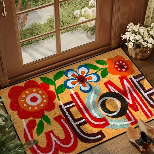 VIKAMA Rutschfeste Fußmatte mit Blumenmuster in Multicolour für Eingangsbereich und Schlafzimmer - Bild 1