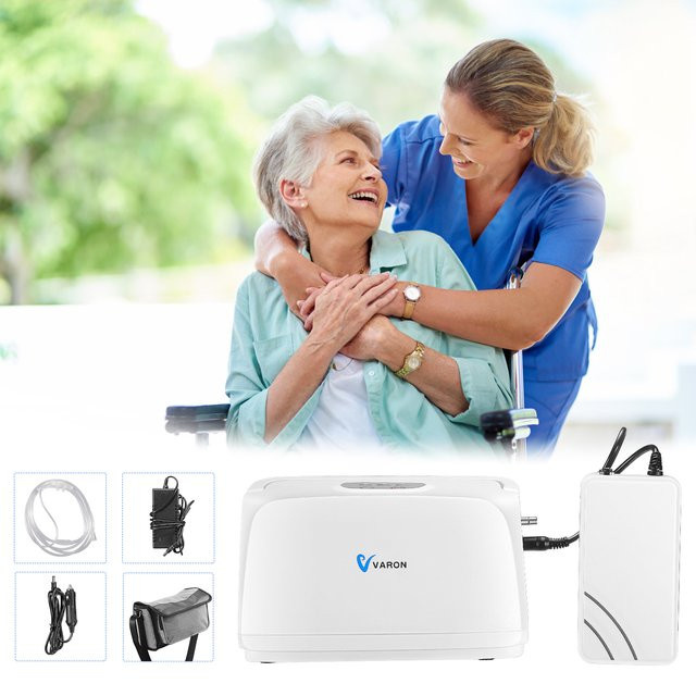 Varon Pulse Flow 0-Sauerstoff-Konzentra-Maschinenreiniger in Weiß mit Batterie und AC/DC 110–220 V für Reisen, Outdoor und Autogebrauch - Bild 1