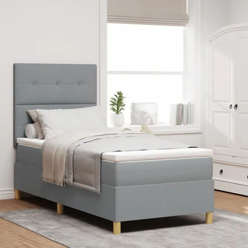 Modernes Boxspringbett mit Matratze von vidaXL in Grau aus Stoff und Holz, B/T/H: 90 x 190 cm - Bild 1