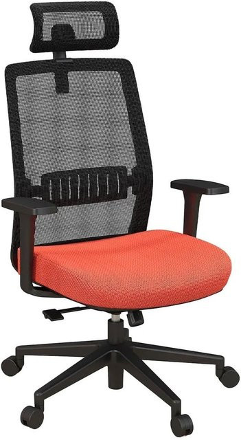 Costway Ergonomischer Bürostuhl mit hoher Rückenlehne, Kopfstütze und Lendenstütze in Schwarz-Orange - Bild 1