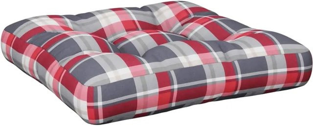 vidaXL Palettenkissen Rot Karomuster aus Polyester, wasserabweisend und UV-beständig, B/T/H: 60 x 60 x 12 cm - Bild 1