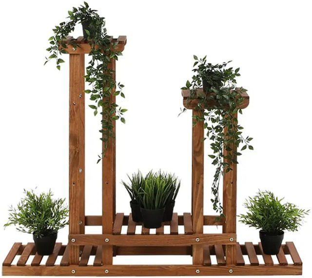 PROREGAL Blümenstand FLORANGE aus Kieferholz mit 5 Ablagen, Braun, H x B x T: 116 x 95 x 25 cm - Bild 1