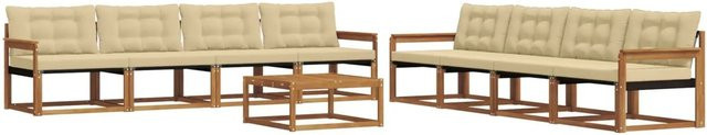 vidaXL Outdoor-Sofagarnitur 9-teilig aus Akazienholz mit Textilene und Kissen in Natur und Beige - Bild 1