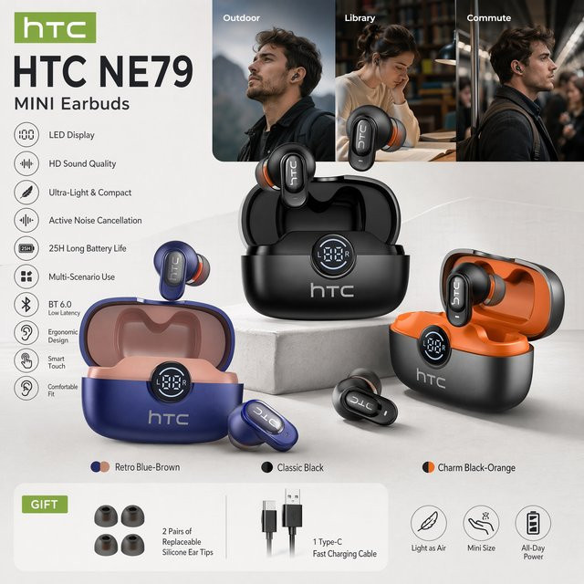 HTC NE79 Bluetooth-In-Ear-Kopfhörer für Sport und Gaming in Schwarz oder Blau - Bild 1