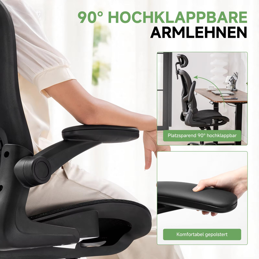 GTPLAYER Ergonomischer Bürostuhl CH90-BLK in Schwarz mit verstellbarer Kopfstütze, Wippfunktion und Mesh-Rückenlehne - Bild 5