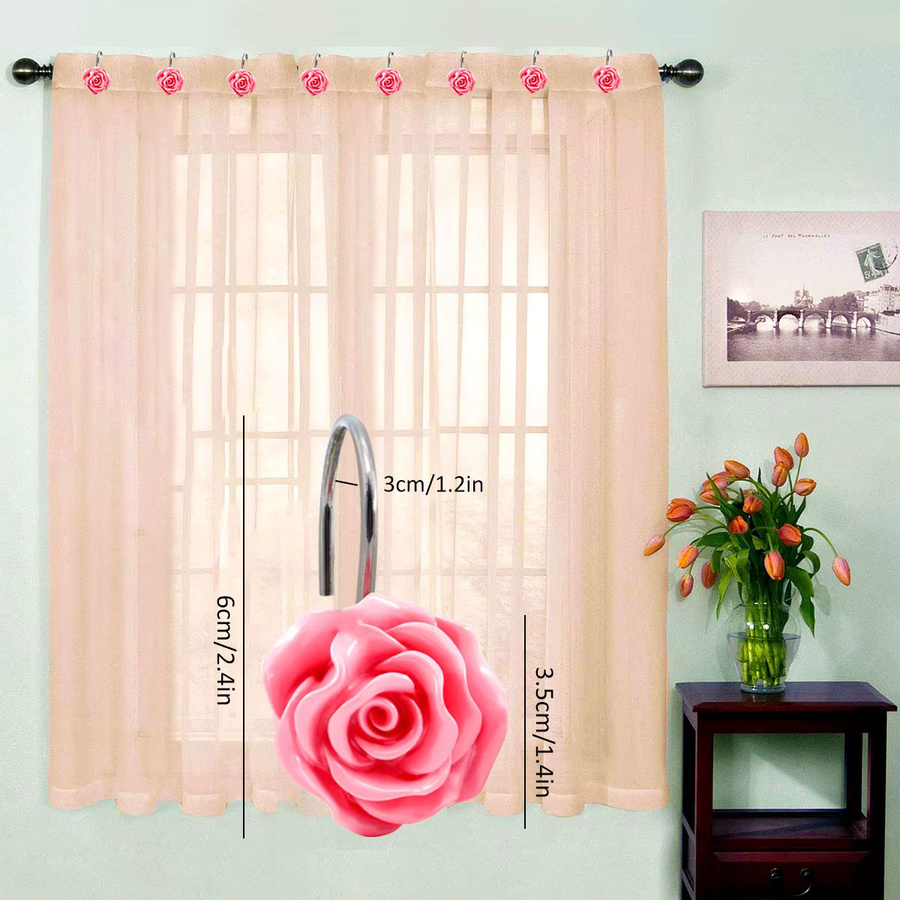12 Stück dekorative Duschvorhang-Haken mit Rosen-Blumen-Design aus Kunstharz in Weiß - Bild 3
