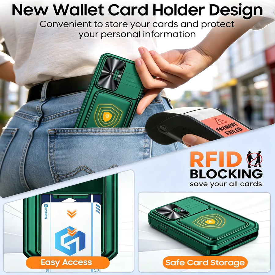 Samsung S26 Ultra Handyhülle mit Kartenhalter in Grün, stoßfest und kratzfest mit RFID-Blockierung und Kameraschutz - Bild 5