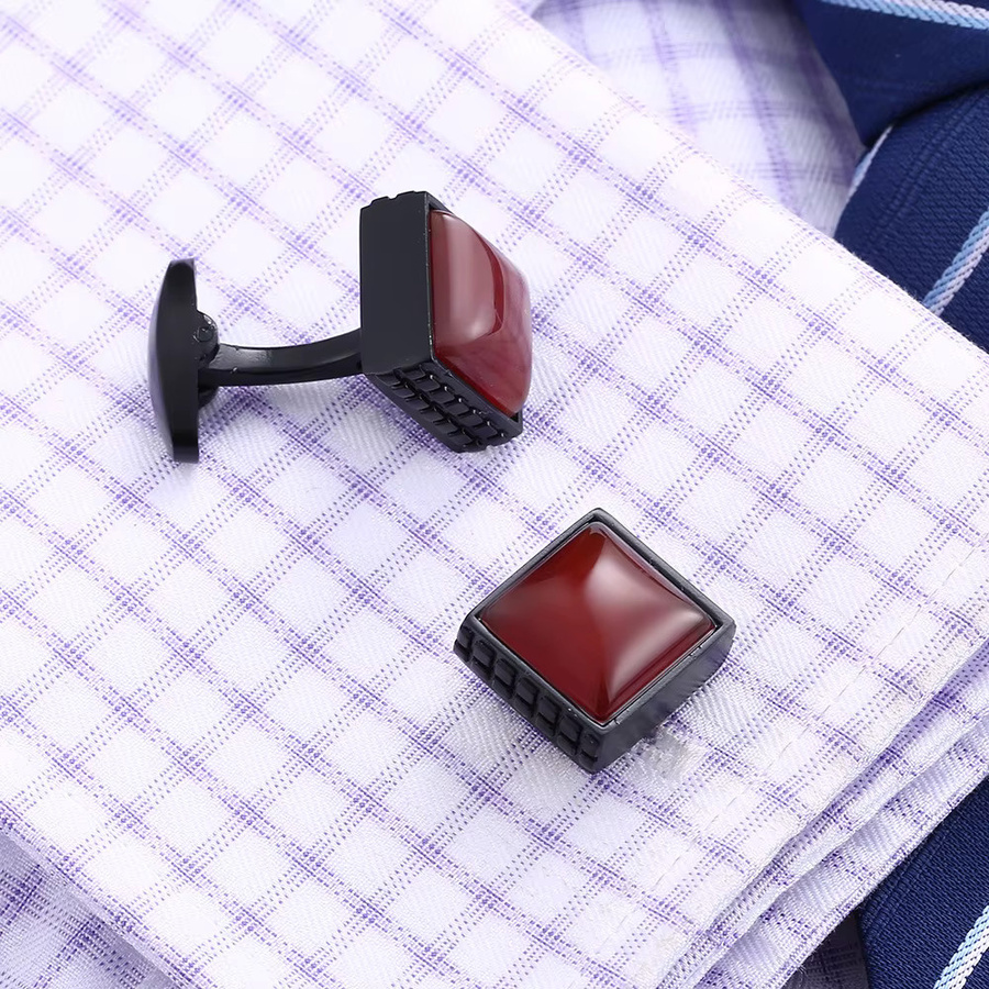 Qi Qi Wu Manschettenknöpfe, Schwarz, Rot, Herren, Vintage - Bild 3