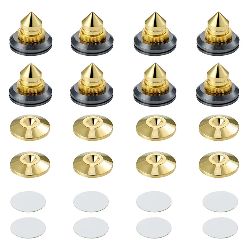 Pailvens Lautsprecherspikes Set mit 8 höhenverstellbaren Subwoofer-Spikes aus Kupferlegierung und 16 Klebepads in Gold oder Schwarz - Bild 1