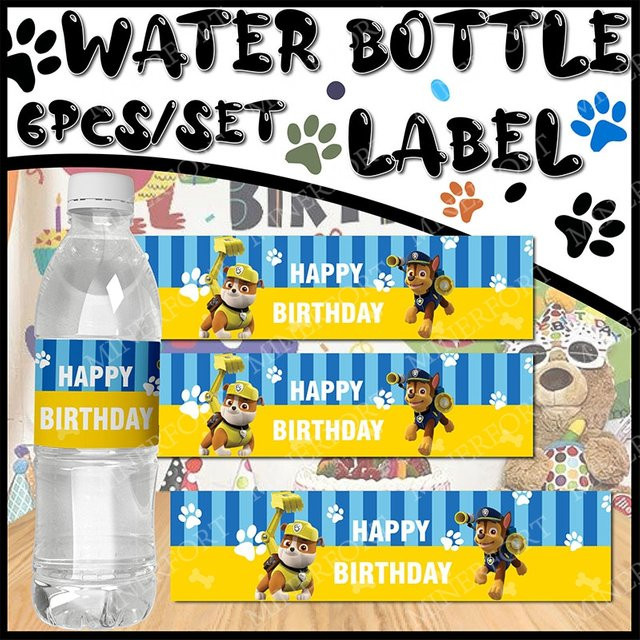 Selbstklebende Paw Patrol Etiketten für Wasserflaschen in Multicolor für Kindergeburtstage und Partys - Bild 1