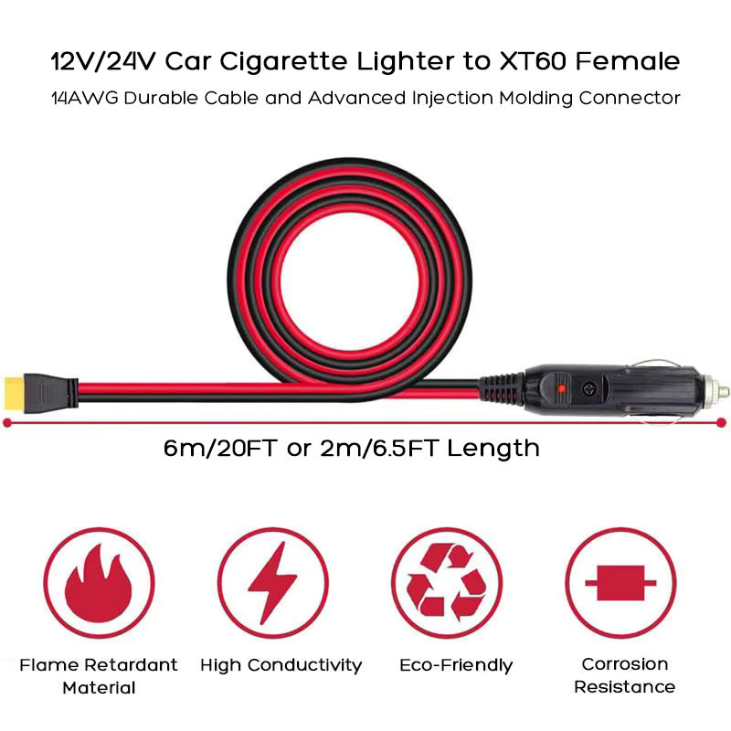 ZAEGIRZ XT60 auf Auto-Zigarettenanzünder Ladekabel für tragbare Powerstations wie ALLPOWERS R600 R1500 R2500 EcoFlow Delta River Anker Bluetti Oukitel FOSSiBOT, Länge: 2 m - Bild 2