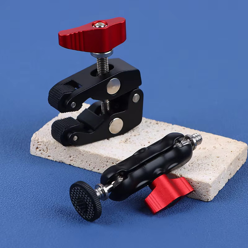 Magic Arm Clamp mit Doppelkugelkopf aus Aluminiumlegierung für Kamera, Monitor, LED-Licht und Mikrofon, Schwarz, 1/4'' und 3/8'' Gewinde - Bild 3