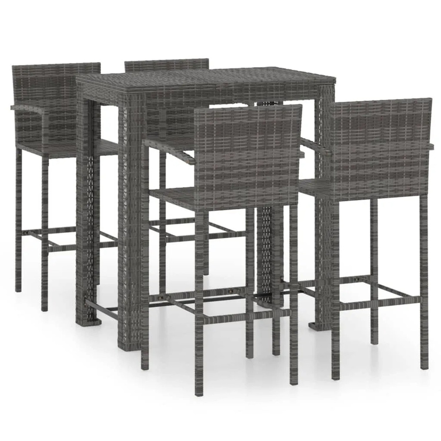 vidaXL 5-tlg Garten-Bar-Set aus PE-Rattan und pulverbeschichtetem Stahl in Grau mit Tisch und Stühlen mit Armlehnen - Bild 2