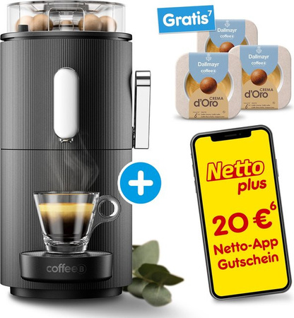 CoffeeB Kaffeemaschine Globe in Schwarz mit 3 Packungen Dallmayr CoffeeB Crema d'Oro Coffee Balls à 53 g