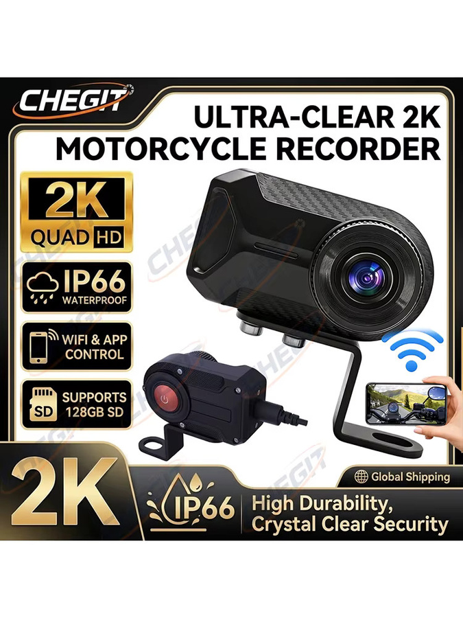 WDSZKMYF QHD 2K Action Camera mit WIFI App und IP66 Wasserdichtigkeit für Motorrad und Fahrrad in Schwarz - Bild 7