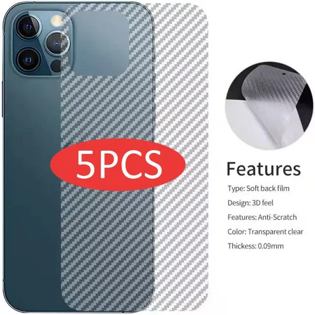 5er-Set Magtim Schutzfolien für die iPhone Rückseite in Transparent mit Carbon-Faser-Optik für iPhone 17 bis iPhone 11 Modelle - Bild 1