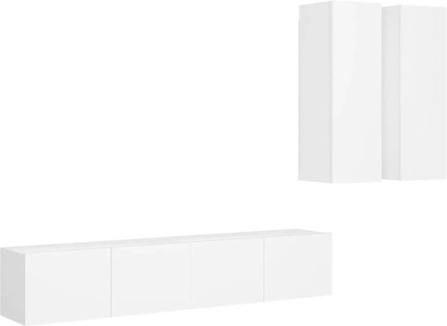 vidaXL 4-teiliges TV-Schrank-Set Weiß aus Holzwerkstoff für dein Wohnzimmer, B/T/H: 80 x 30 x 30 cm und 30,5 x 30 x 90 cm - Bild 1