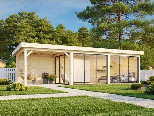 Palmako Pavillon Lenna Set 417 Slide aus Fichtenholz mit ESG Glas in Braun und Transparent, B/T/H: 876 x 300 x 245 cm - Bild 3