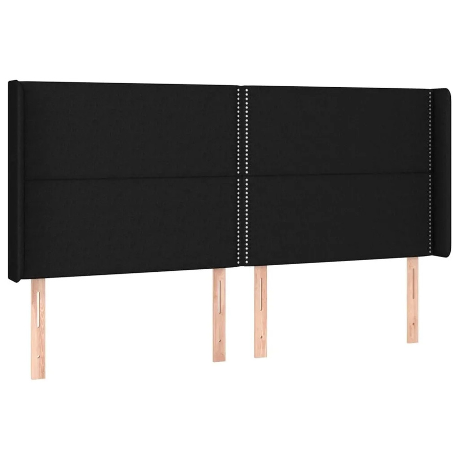 vidaXL Kopfteil mit Ohren in Schwarz aus Stoff, Breite: 203 cm, Tiefe: 16 cm, Höhe: 118 cm bis 128 cm - Bild 2