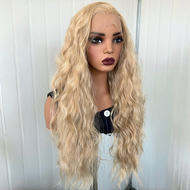 XiuQingCheng Wasserwellen Lace Front Perücke, Honigblond, 13 x 4, Synthetisch - Bild 1