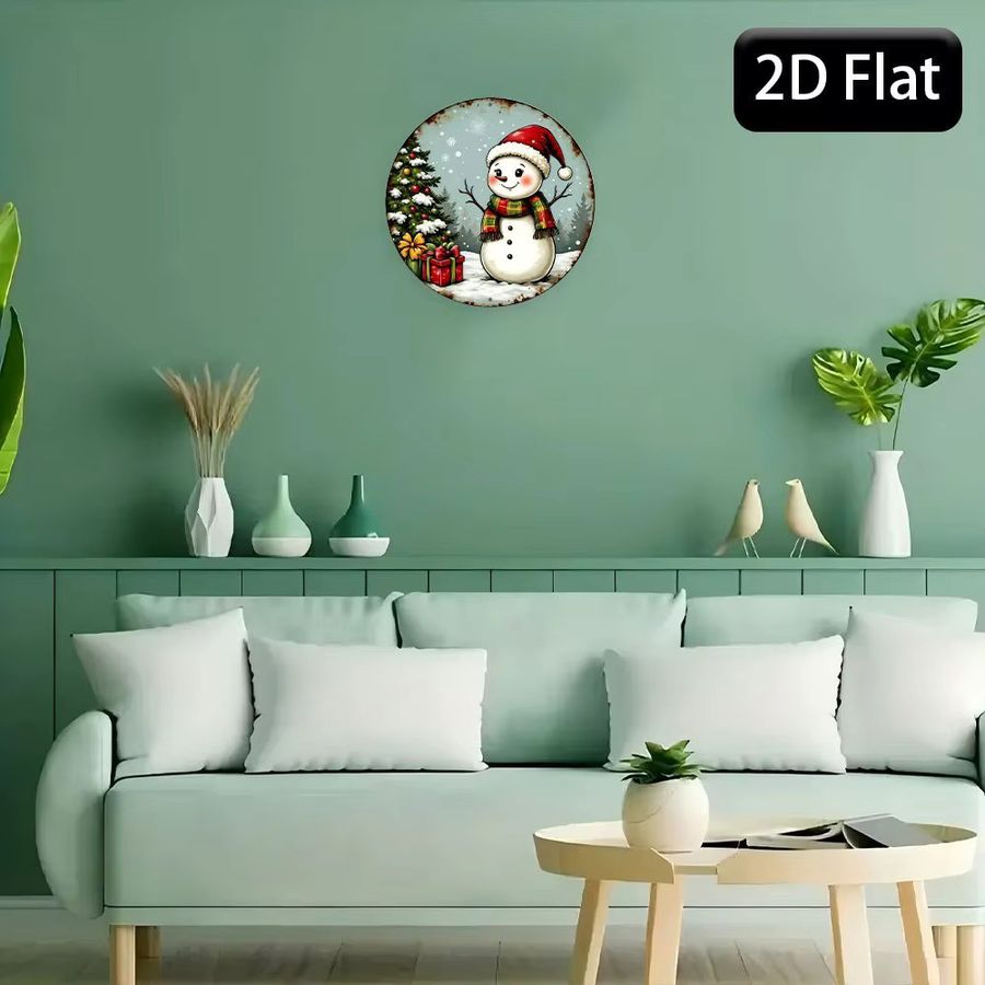 Rundes Vintage Weihnachtsschild aus Aluminium von Potdemiel mit Schneemann und Baum in Multicolor, Durchmesser: 20 cm - Bild 2