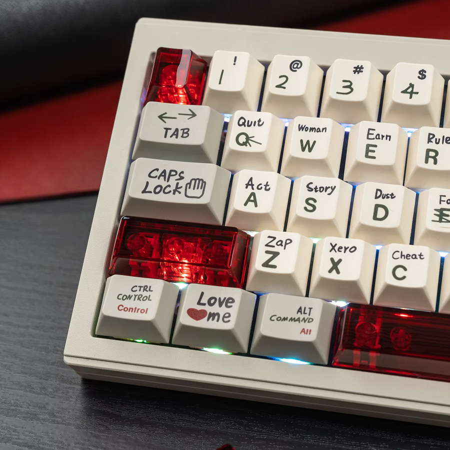 BINYEAE Cherry Profile PC Tastenkappen Set in Rot Transparent für mechanische Tastaturen mit 10 Tasten inklusive Leertaste 6,25U, ESC, Enter und Shift - Bild 4